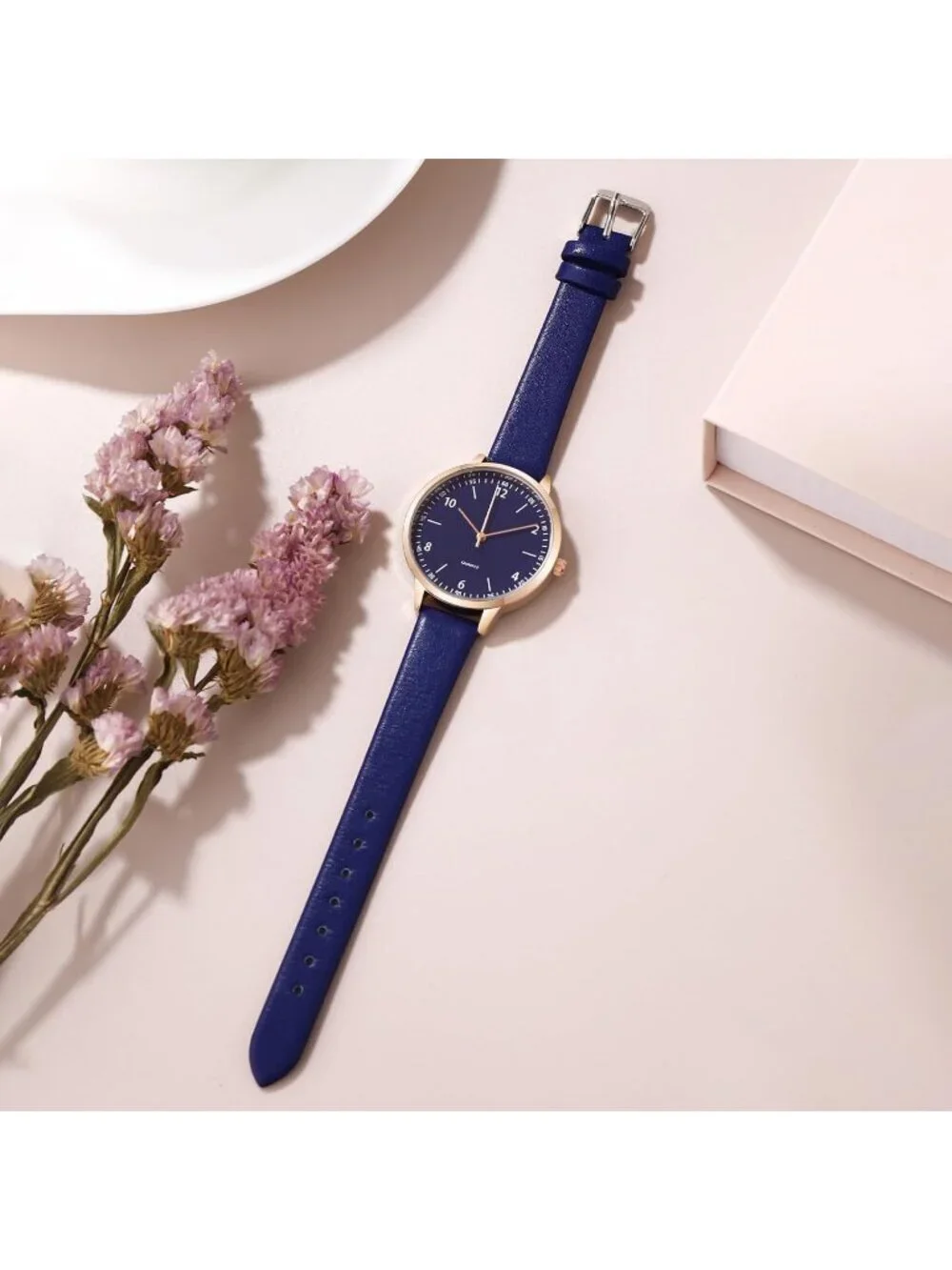 Women's Blue Dial Dainty Analog Leather Waterproof Reloj Para Mujer Wrist Watch